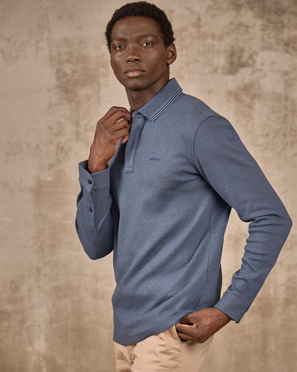 Polo manches longues bleu