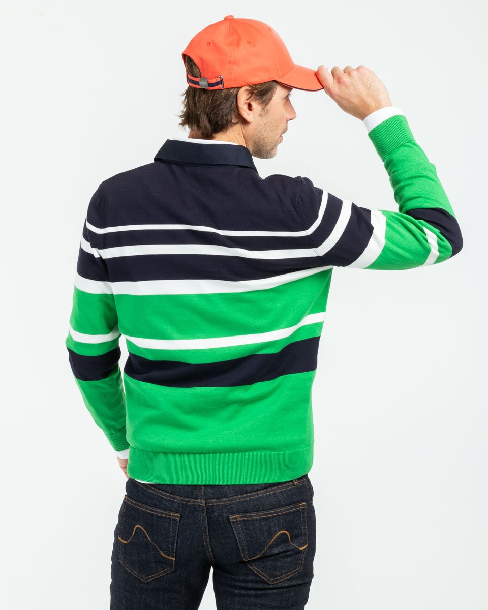 Pull rayé col polo coton issu de l'agriculture biologique vert