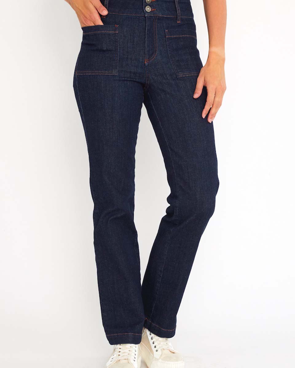 Jean droit brut en coton bleu