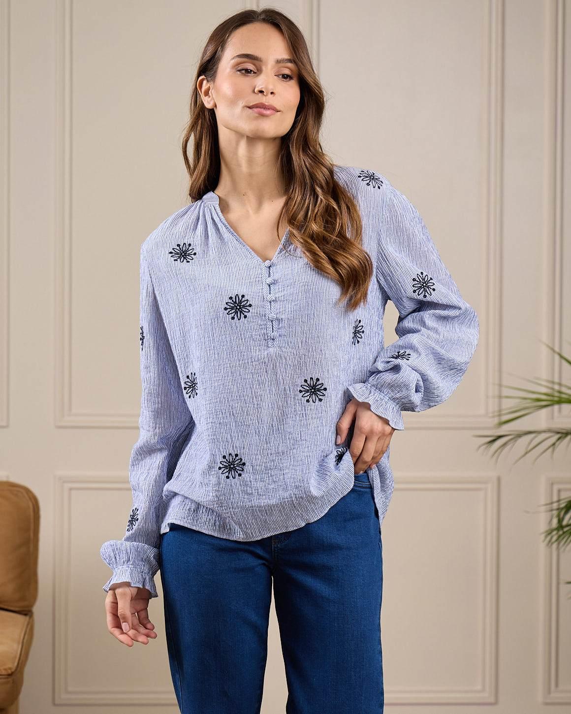 Chemise seersucker Gretel bleu