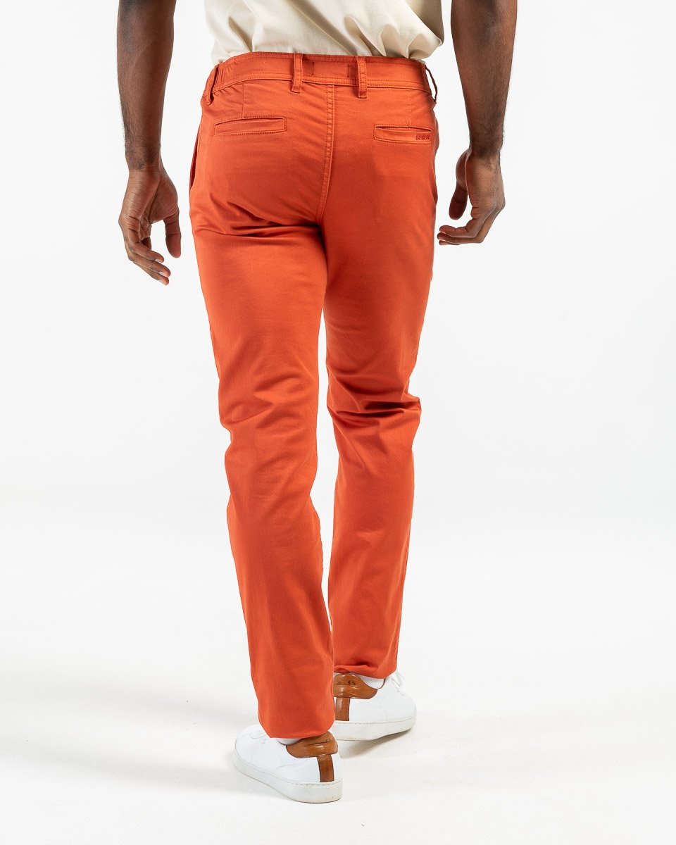 Pantalon chino Lucas uni taille élastique en coton marron