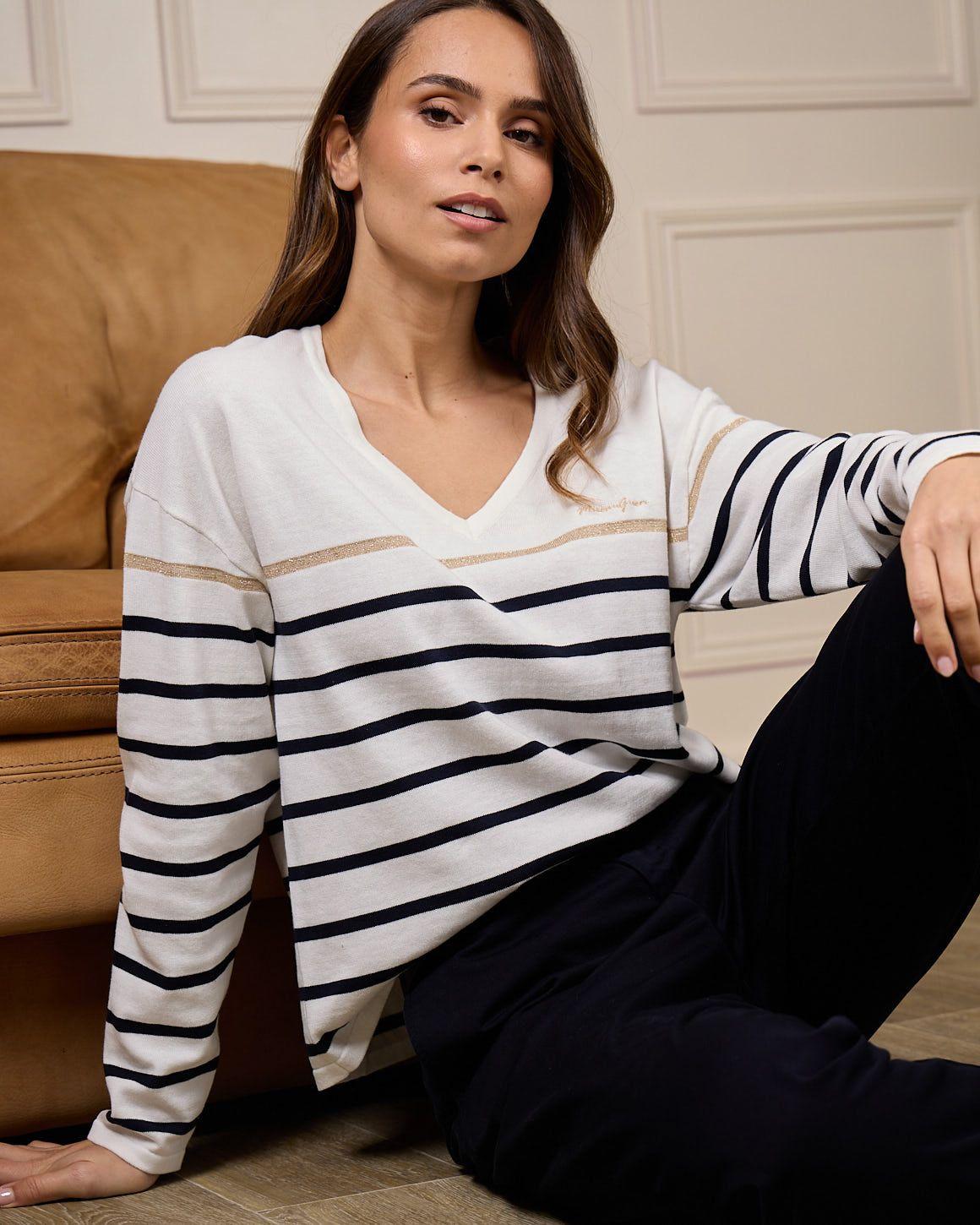 Pull marinière blanc