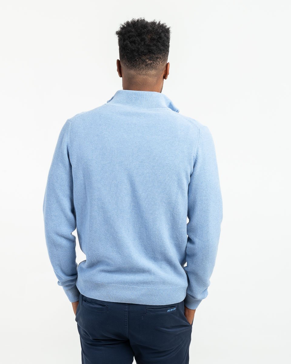 Pull col camionneur coton issu de l'agriculture biologique bleu