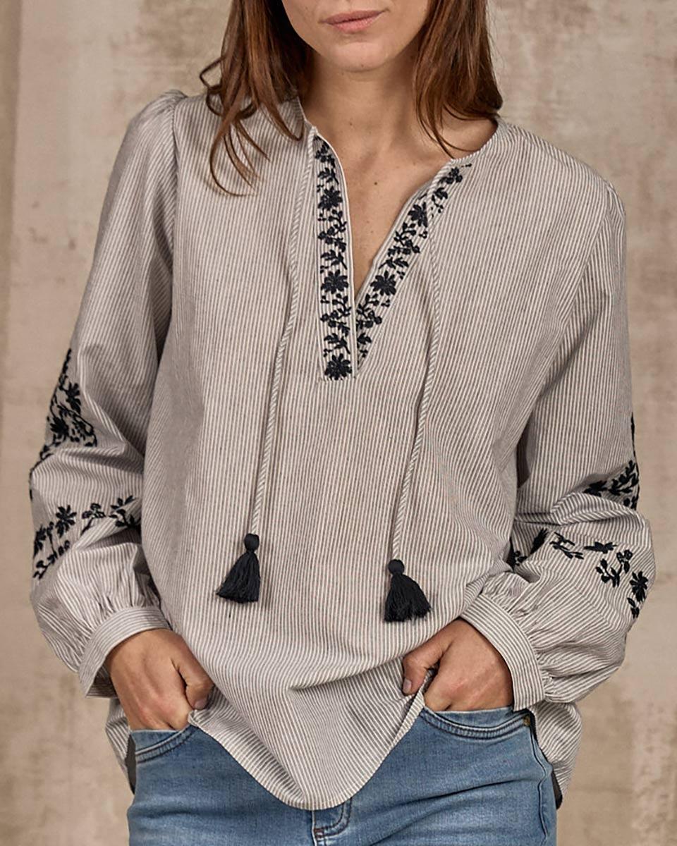 Chemise broderie Dakota bleu