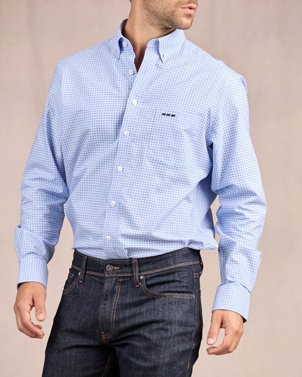 Chemise à micro motifs bleu