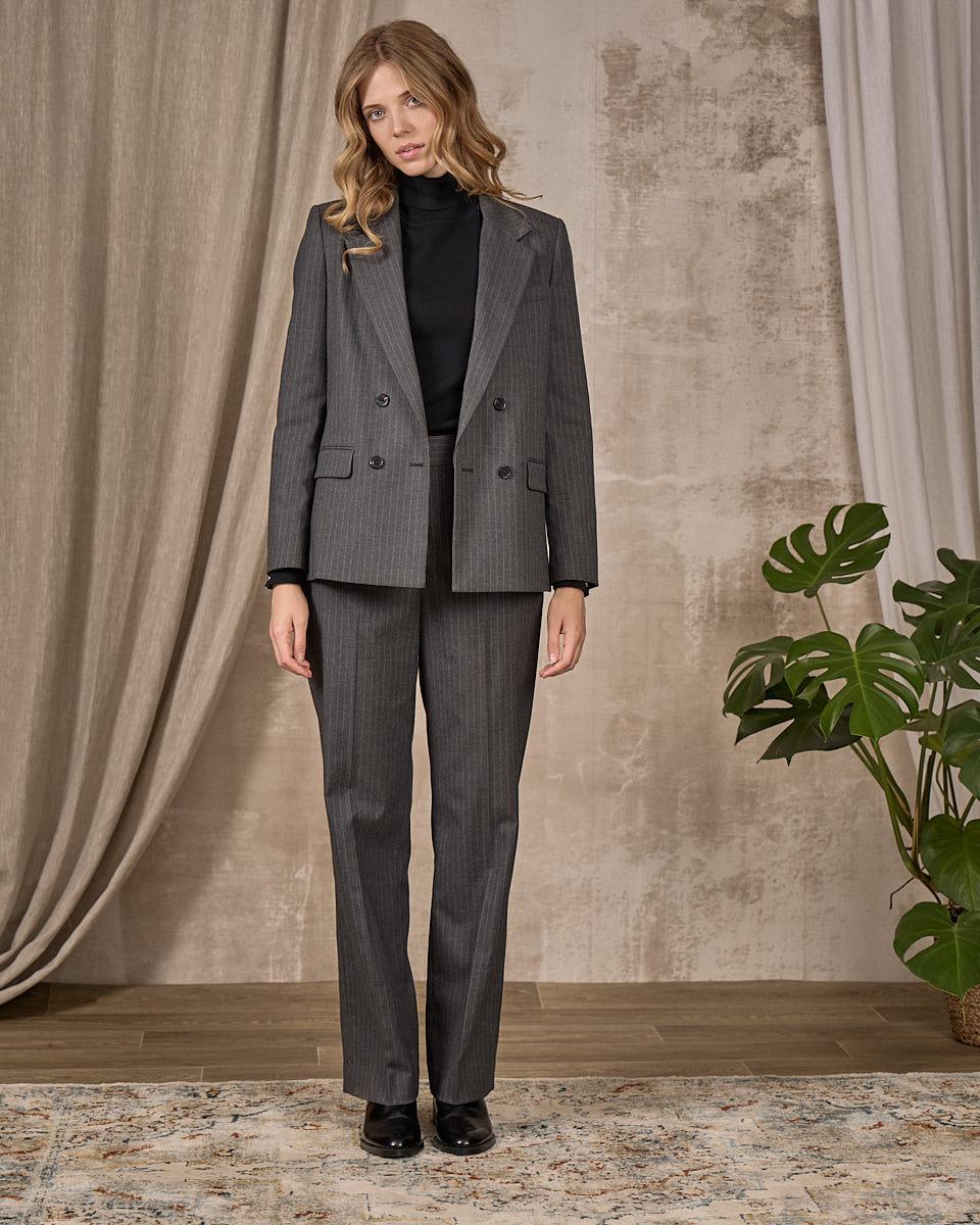 Pantalon flare rayé gris