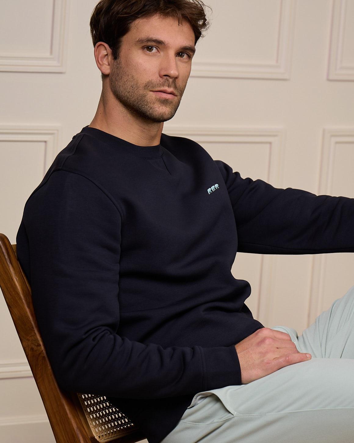 Sweat col rond bleu