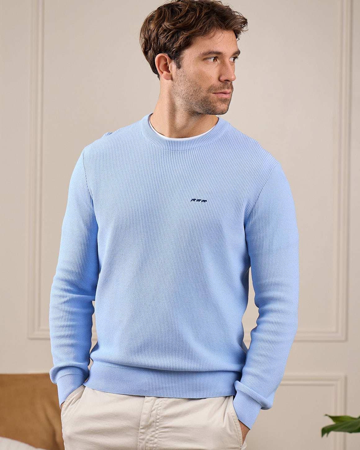 Pull nid d'abeille bleu