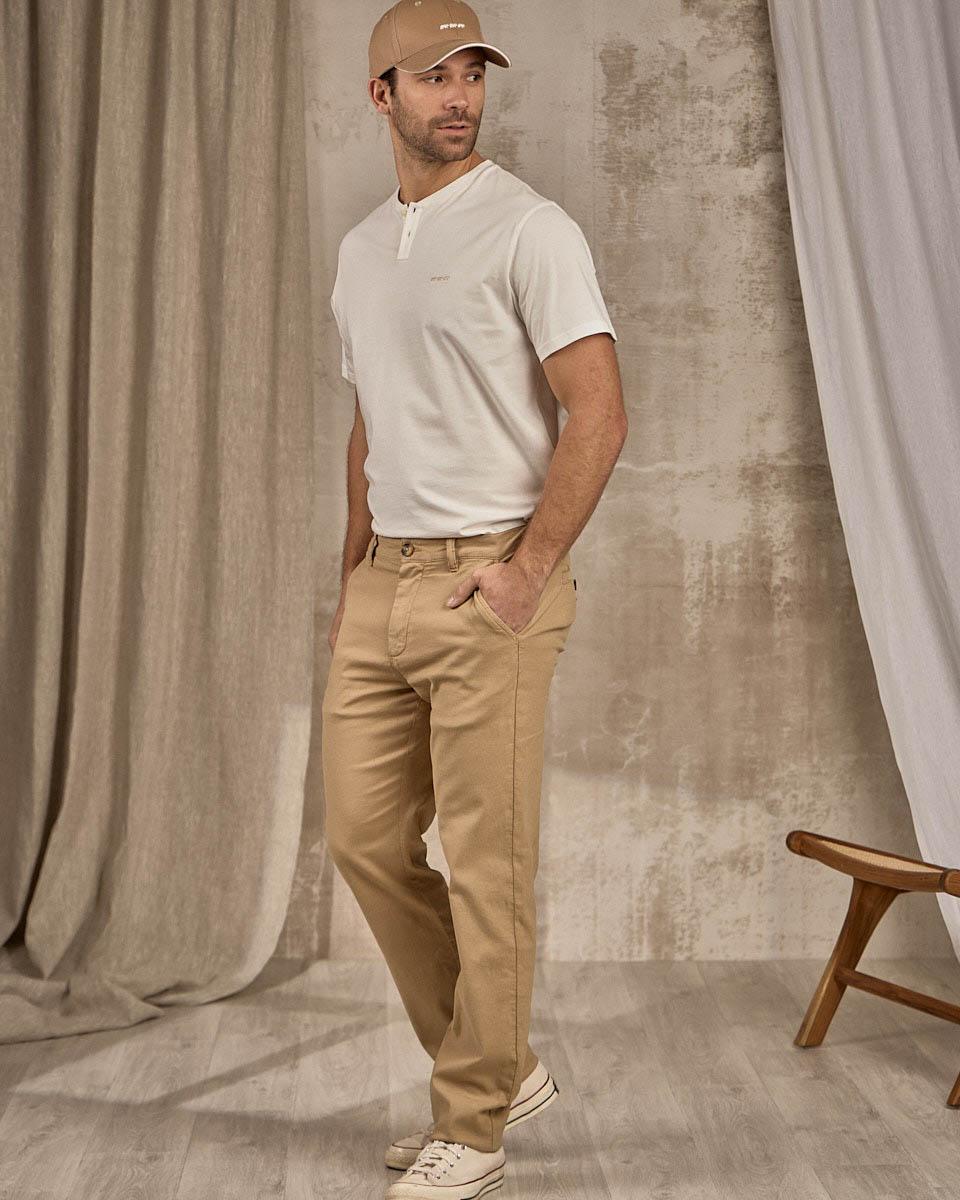 Chino coton et lin beige