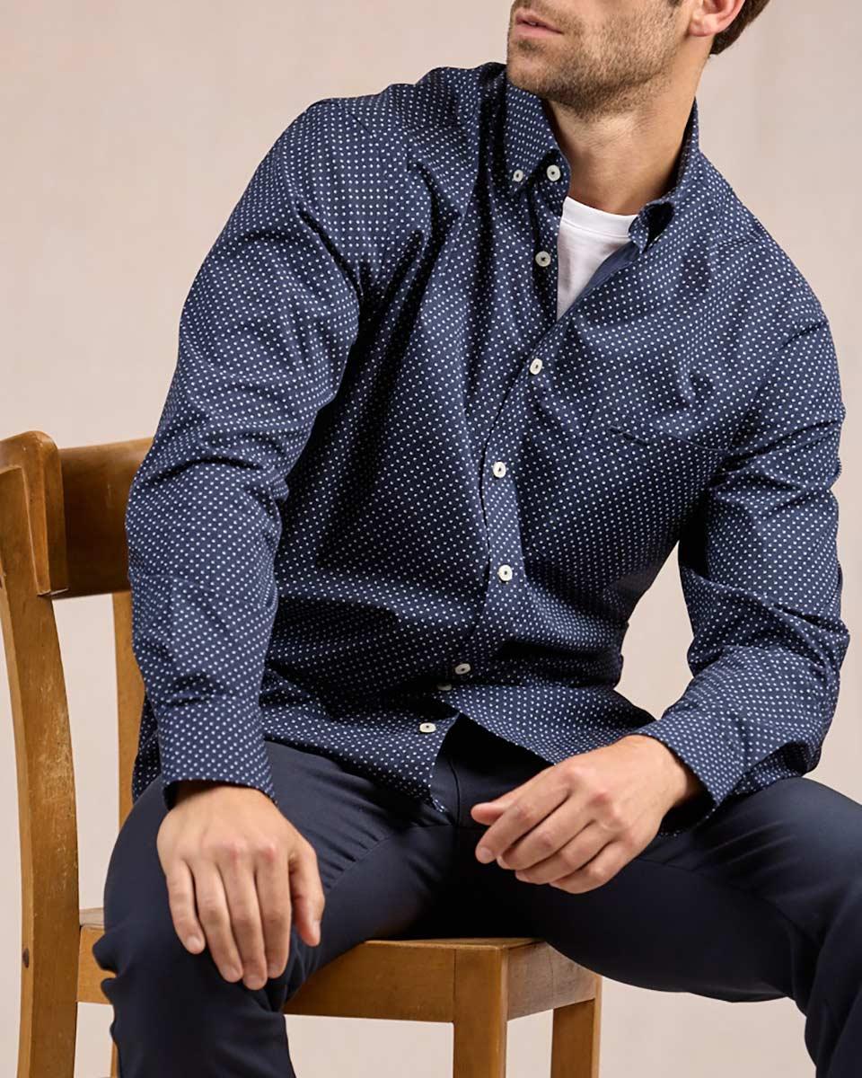 Chemise à micro motifs bleu