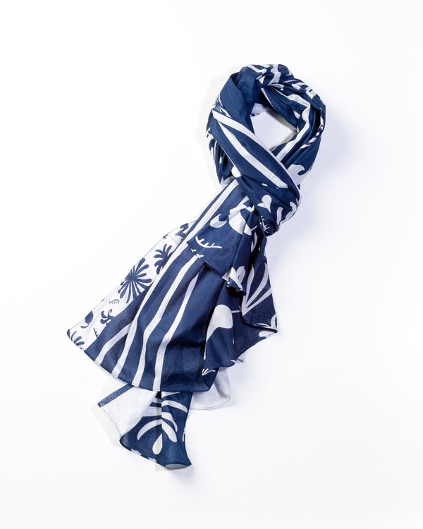 Chèche imprimé rayé en coton bleu Chèche imprimé rayé en coton bleu