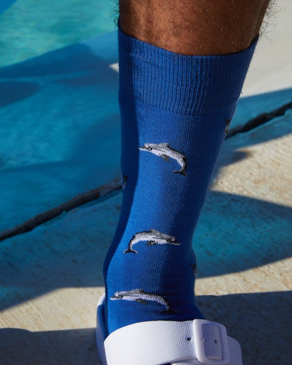 Chaussettes fantaisie motifs dauphins bleu