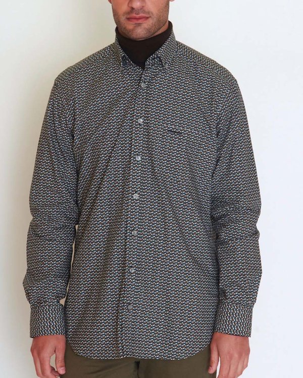 Chemise à manches longues regular fit à micro-motifs vert Chemise à manches longues regular fit à micro-motifs vert