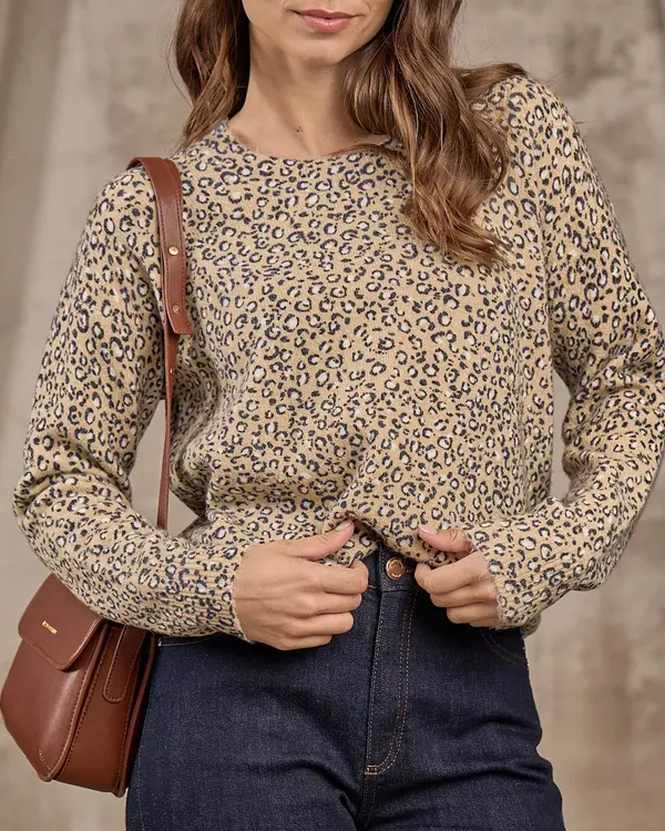 Pull fleuri beige