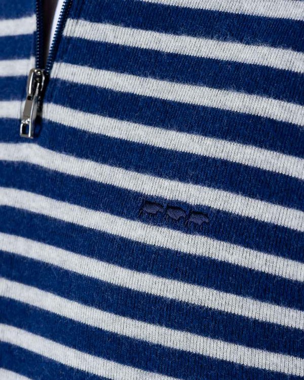 Sweat rayé bicolore manches longues en coton bleu