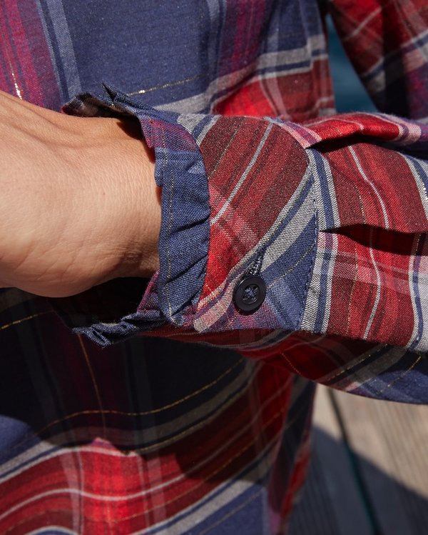 Chemisier à carreaux tartan manches longues coton rouge Chemisier à carreaux tartan manches longues coton rouge