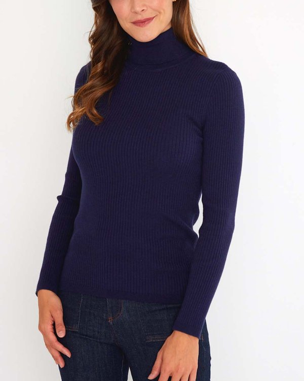 Pull col roulé vanisé uni à manches longues viscose EcoVero bleu Pull col roulé vanisé uni à manches longues viscose EcoVero bleu