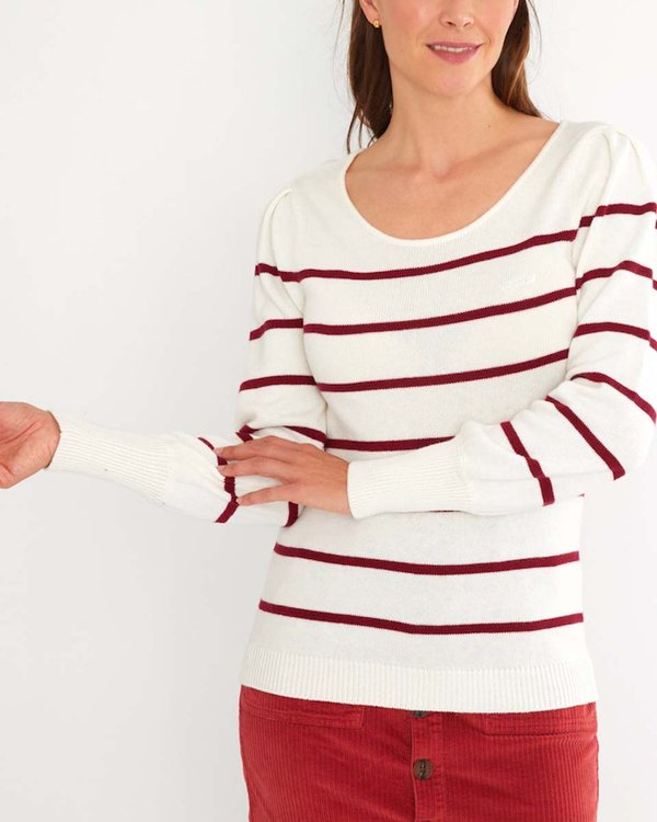 Pull rayé marinière à col rond coton et laine blanc Pull rayé marinière à col rond coton et laine blanc