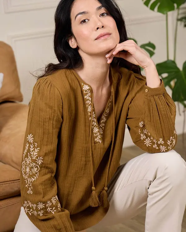 Chemise broderie Dakota beige