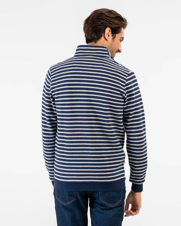 Sweat rayé bicolore manches longues en coton bleu