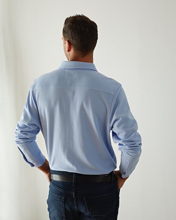Chemise manches longues cintrée en coton piqué bleu Chemise manches longues cintrée en coton piqué bleu
