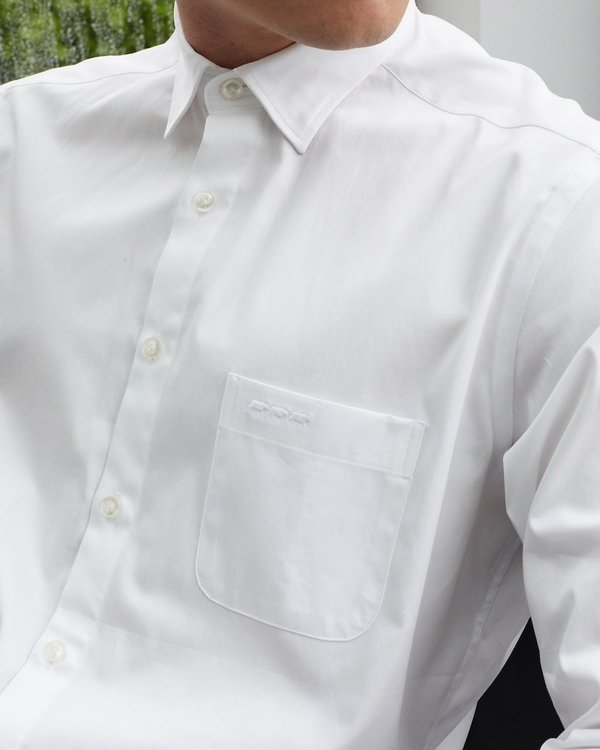 Chemise manches longues unie classique en coton blanc