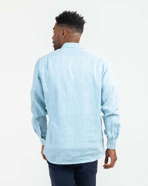 Chemise manches longues en lin unie regular fit bleu Chemise manches longues en lin unie regular fit bleu