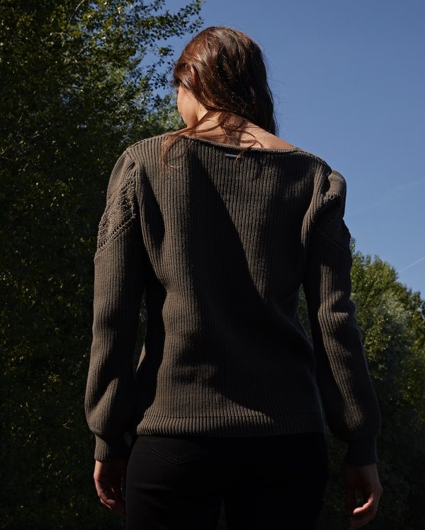 Pull manches longues bouffantes en coton issu de l'agriculture biologi vert Pull manches longues bouffantes en coton issu de l'agriculture biologi vert