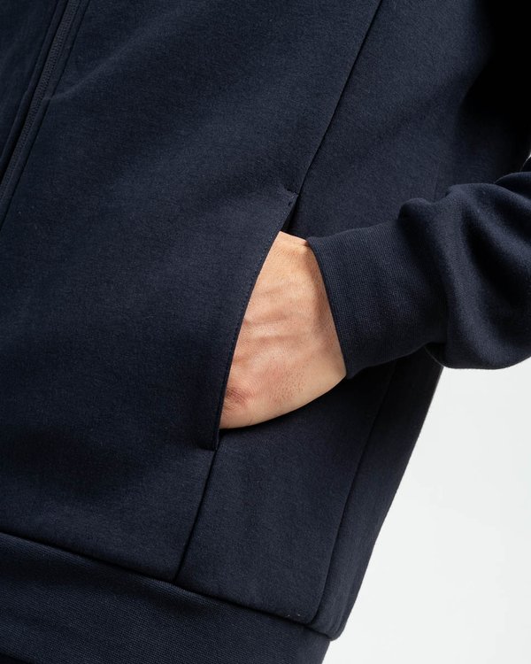 Sweat à capuche zippé uni blason tricolore bleu