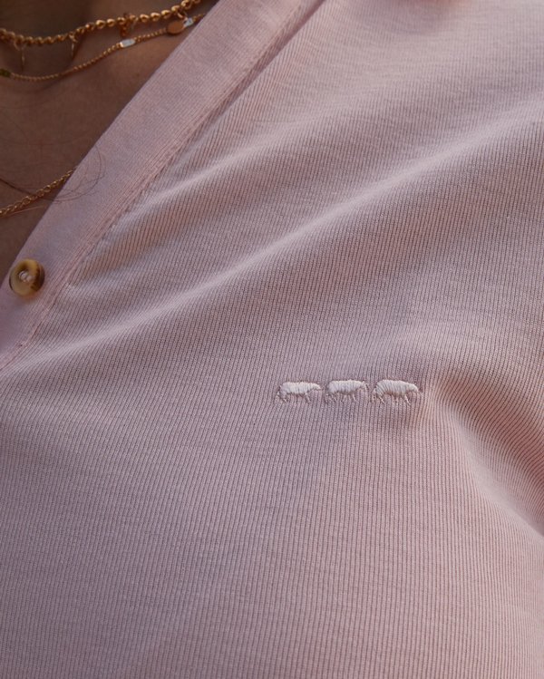 Polo à manches longues uni en coton rose