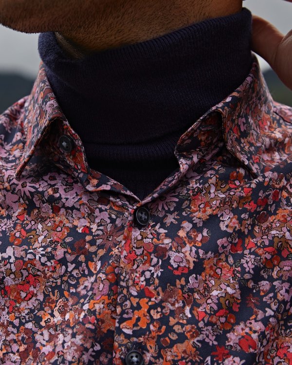 Chemise manches longues imprimée fantaisie modern fit en coton bleu Chemise manches longues imprimée fantaisie modern fit en coton bleu