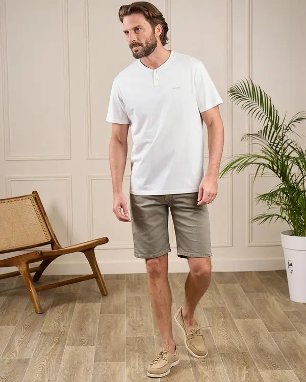 T-shirt col tunisien blanc