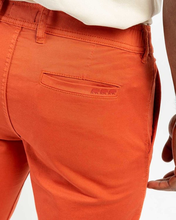 Pantalon chino Lucas uni taille élastique en coton marron Pantalon chino Lucas uni taille élastique en coton marron