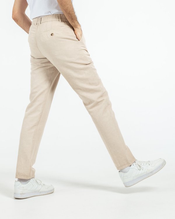 Pantalon lin et coton uni regular fit beige
