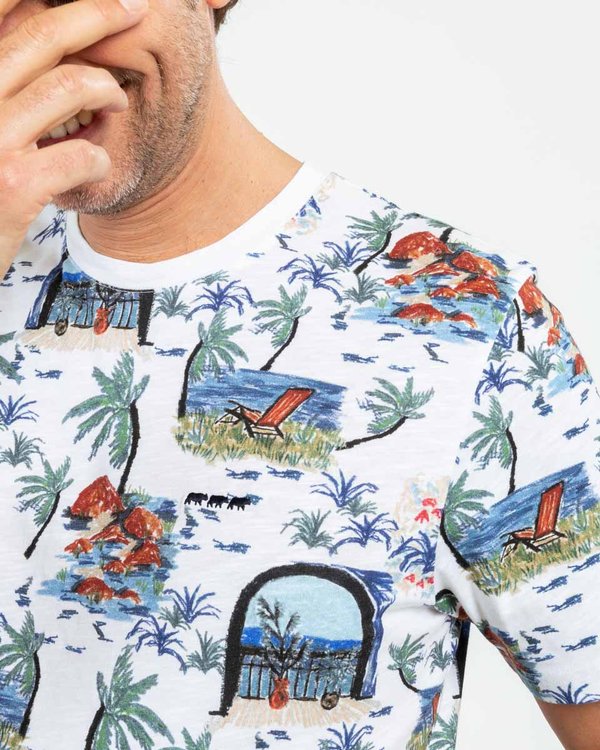T-shirt manches courtes motif estival en coton blanc