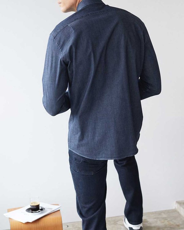 Chemise coupe droite manches longues en jean bleu
