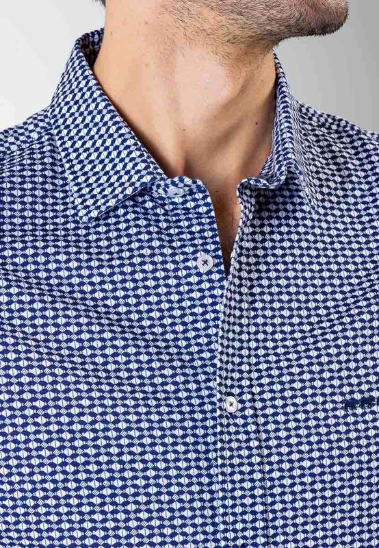 Chemise fantaisie à manches courtes en coton bleu