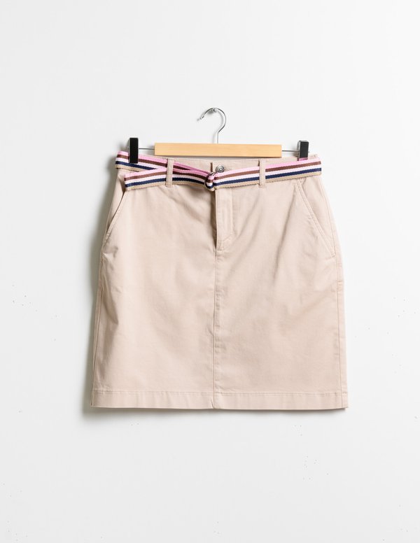 Jupe droite unie coton et élasthanne beige