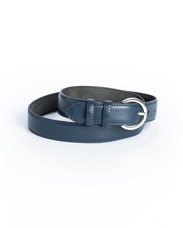 Ceinture unie 100% cuir boucle ronde bleu Ceinture unie 100% cuir boucle ronde bleu