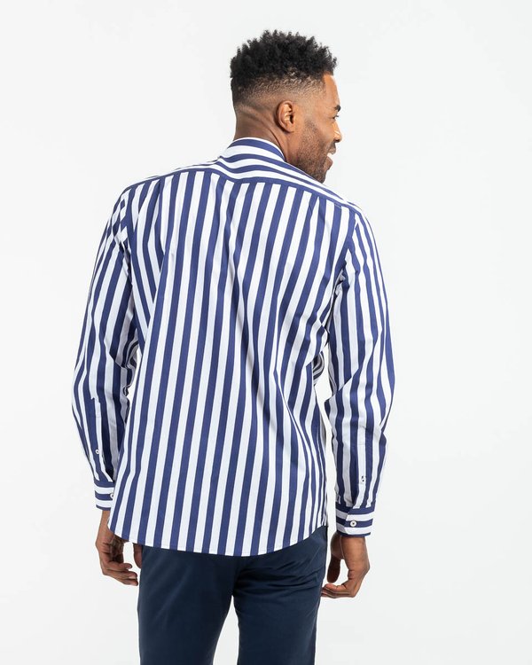 Chemise manches longues rayures batons en coton bleu Chemise manches longues rayures batons en coton bleu