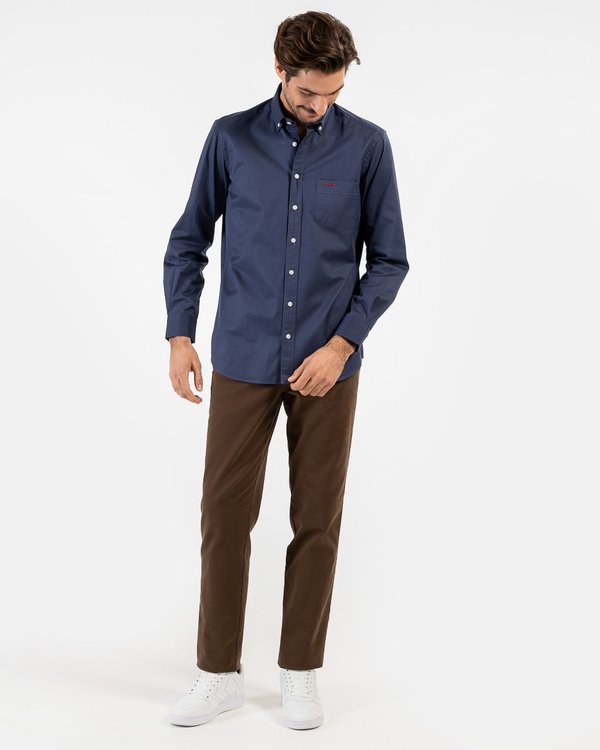 Chemise manches longues gabardine toucher doux 100% coton bleu Chemise manches longues gabardine toucher doux 100% coton bleu