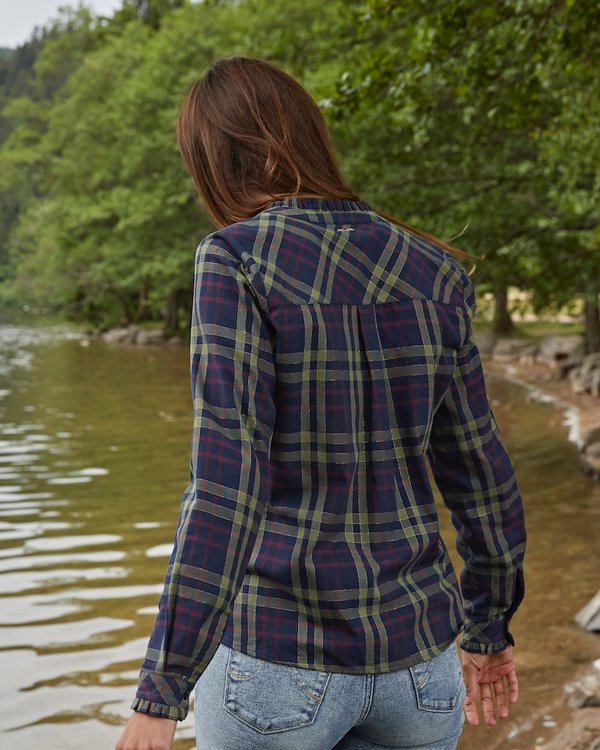 Chemisier à carreaux tartan manches longues coton rouge