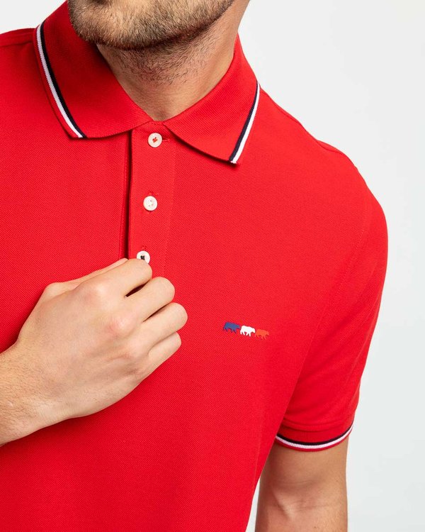 Polo manches courtes détails tricolores en coton rouge Polo manches courtes détails tricolores en coton rouge