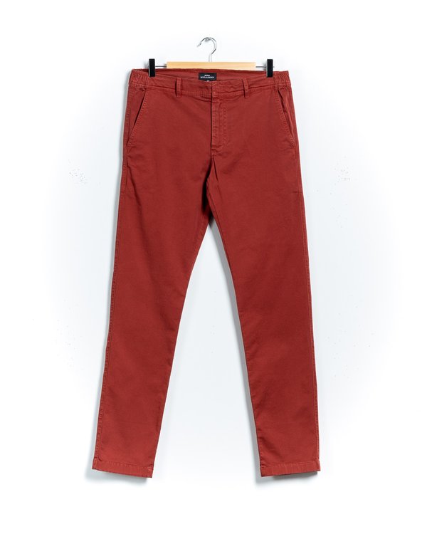 Pantalon chino Lucas uni taille élastique en coton rouge
