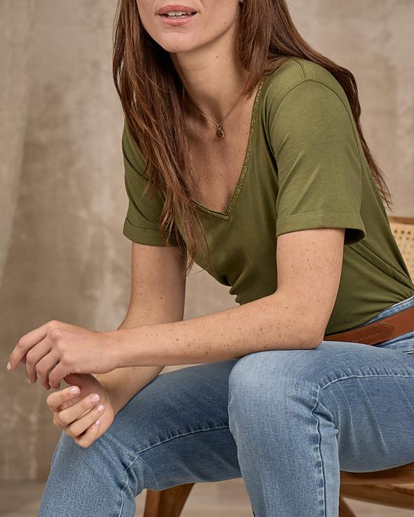 T-shirt col V lurex vert