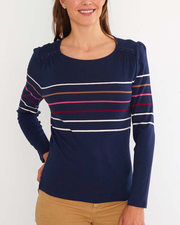 T-shirt manches longues rayures multicolores esprit marinière bleu T-shirt manches longues rayures multicolores esprit marinière bleu