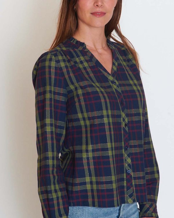 Chemisier à carreaux tartan manches longues coton rouge