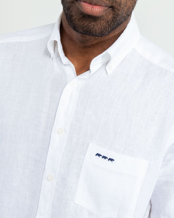 Chemise en lin regular fit unie à manches courtes blanc