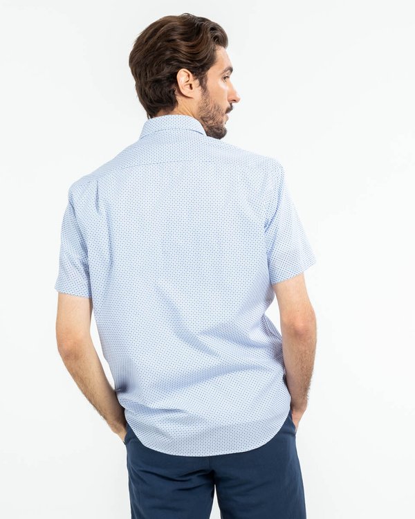Chemise manches courtes à micro-motifs en coton blanc