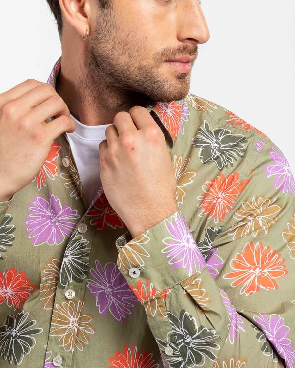 Chemise à fleurs modern fit à manches longues vert